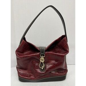 Dooney & Bourke‎ Croco-Embossed Leather Hobo Shoulder Bag Burgundy & Black